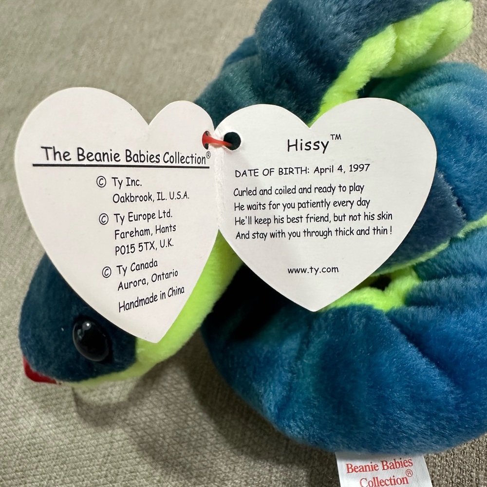 Ty Beanie Baby Hissy Plush Snake Toy in Blue and Green - Picture 10 of 11